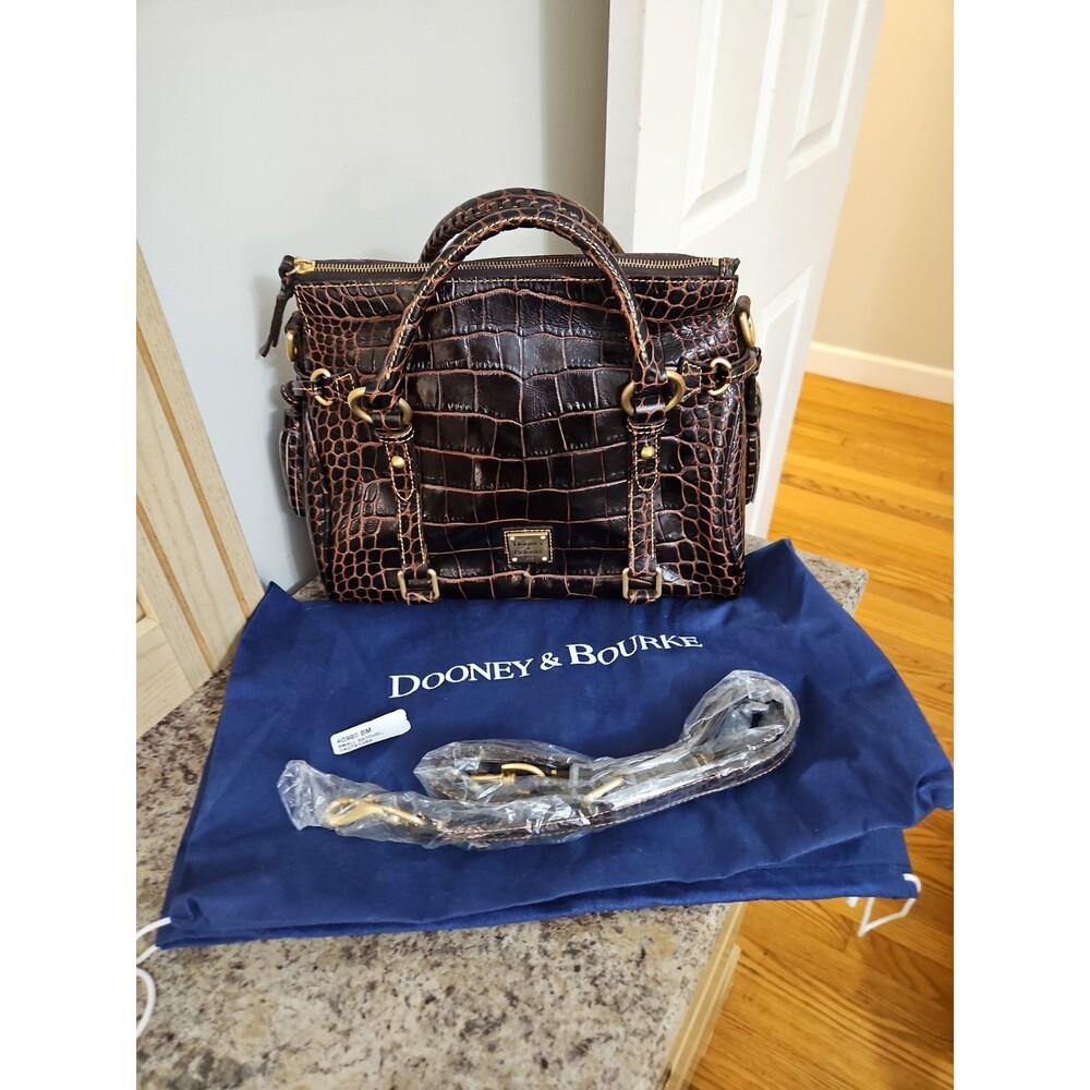 Y2K Dooney & Bourke Croco Fino Leather Satchel Brown T Moro Near Mint